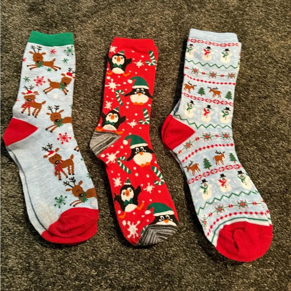 Holiday Socks Set of 3 - snowmen, penguins, reindeer